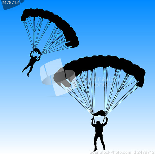 Image of Skydiver, silhouettes parachuting vector illustration