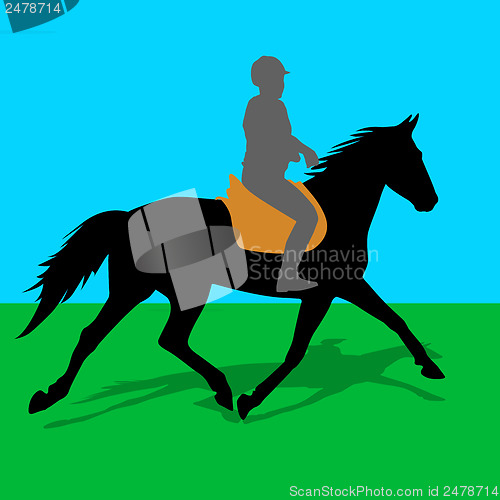 Image of vector silhouette of horse and jockey