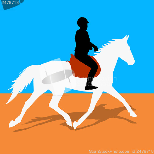 Image of vector silhouette of horse and jockey