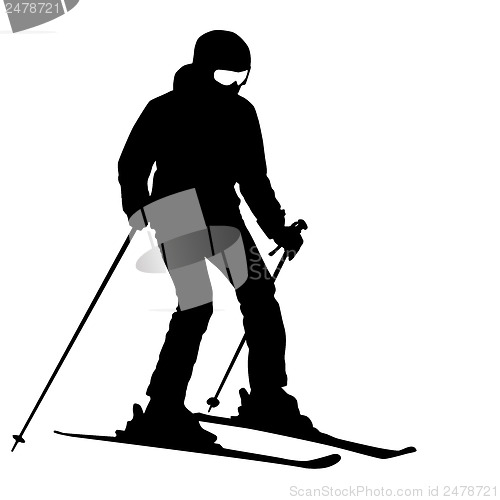 Image of Mountain skier  speeding down slope. Vector sport silhouette.