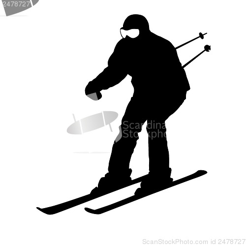 Image of Mountain skier  speeding down slope. Vector sport silhouette.