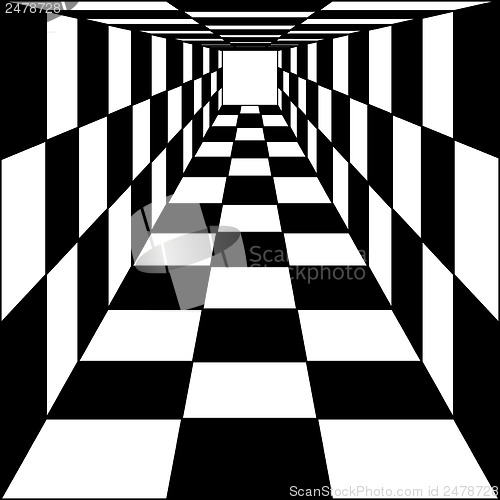 Image of abstract background, chess corridor tunnel. Vector illustration.