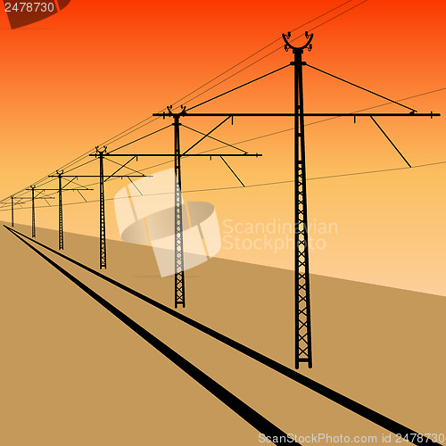 Image of Railroad overhead lines. Contact wire. Vector illustration.