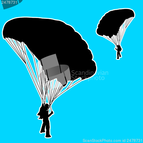 Image of Skydiver, silhouettes parachuting vector illustration