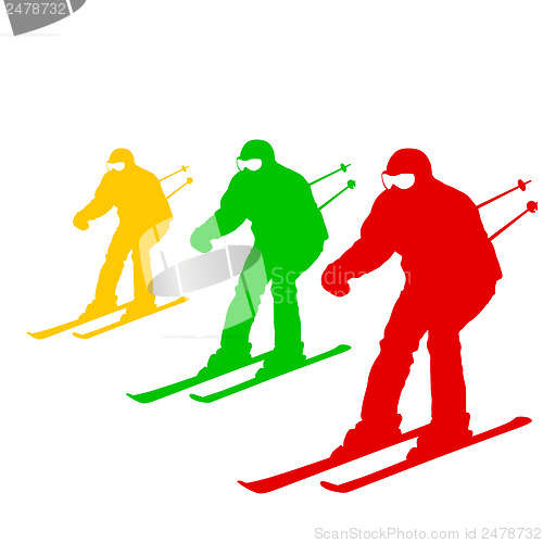 Image of Mountain skier  speeding down slope. Vector sport silhouette.