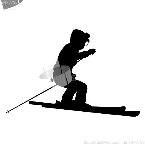 Image of Mountain skier  speeding down slope. Vector sport silhouette.