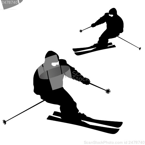 Image of Mountain skier  speeding down slope. Vector sport silhouette.