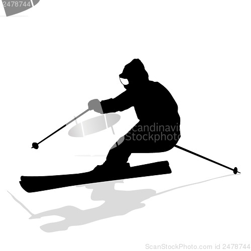 Image of Mountain skier  speeding down slope. Vector sport silhouette.