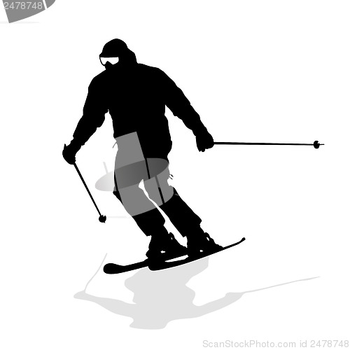 Image of Mountain skier  speeding down slope. Vector sport silhouette.
