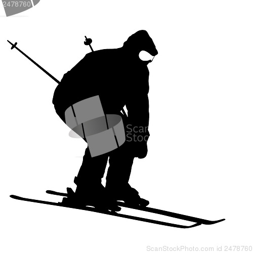 Image of Mountain skier  speeding down slope. Vector sport silhouette.