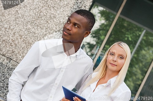 Image of successful business team diversity outdoor summer 
