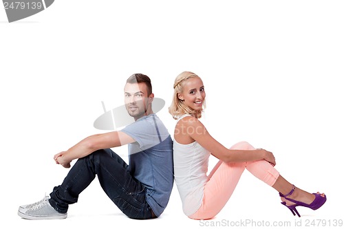 Image of young attractive couple in love embracing portrait