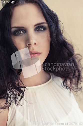 Image of beautiful woman in sexy dress outdoor in summer