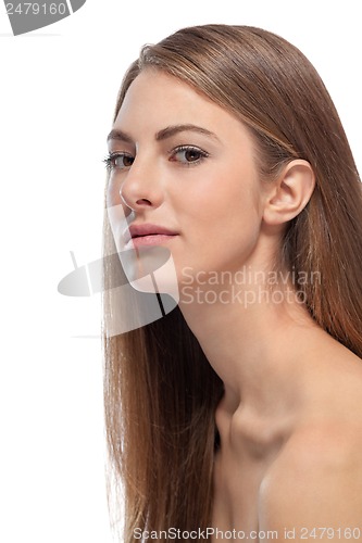 Image of beautiful young woman with perfect skin and soft makeup 