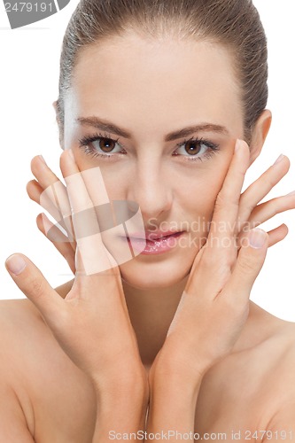 Image of beautiful young woman with perfect skin and soft makeup 