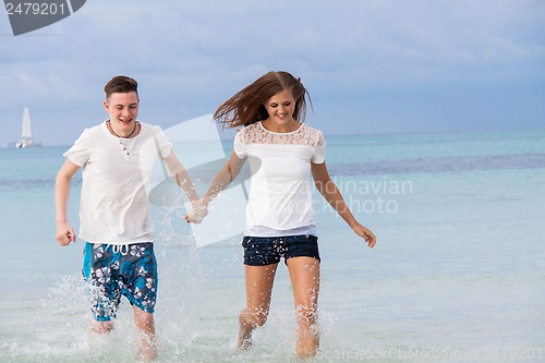 Image of young happy couple in summer holiday vacation summertime