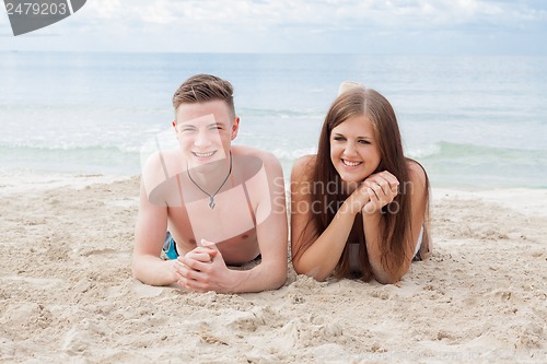 Image of young happy couple in summer holiday vacation summertime