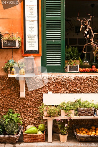 Image of fresh green different herbs and flowers on window outdoor 