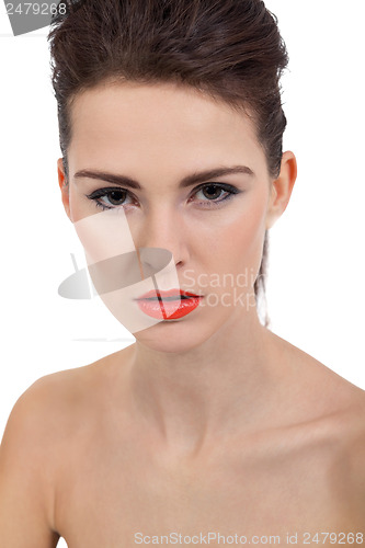 Image of perfect beauty woman face with orange lips isolated