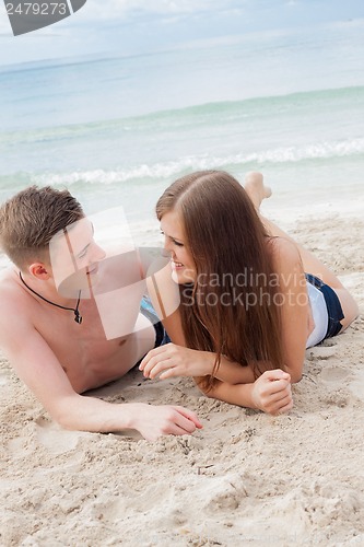 Image of young happy couple in summer holiday vacation summertime