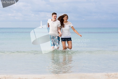 Image of young happy couple in summer holiday vacation summertime