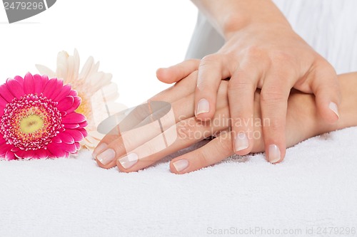 Image of manicure making in beauty spa salon 