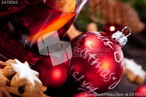 Image of fresh tasty christmas cinnamon cookies and sticks decoration 