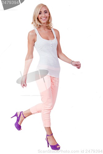 Image of attractive young smiling blonde woman isolated