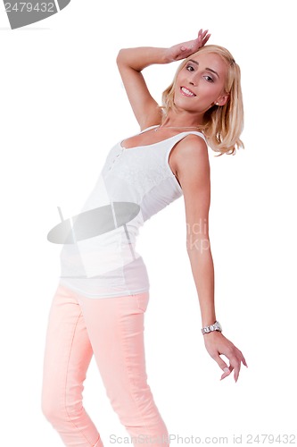 Image of attractive young smiling blonde woman isolated