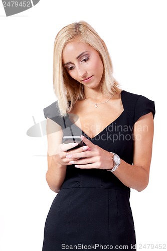 Image of attractive young business woman with smartphone mobile