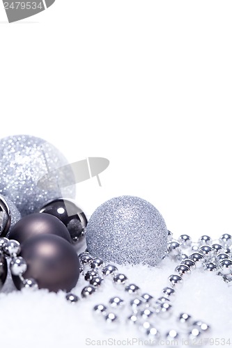 Image of glitter silver christmas baubles decoration holidays isolated