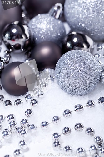 Image of glitter silver christmas baubles decoration holidays isolated