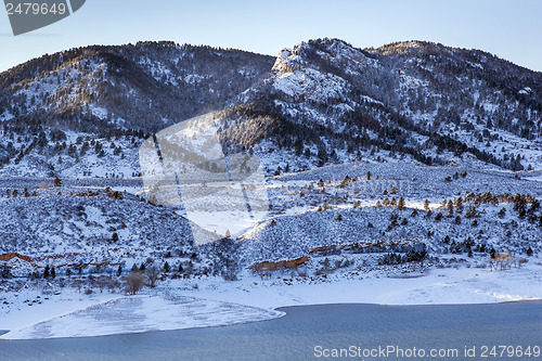 Image of mountain lake in winter scenery