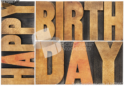 Image of happy birthday in wood type