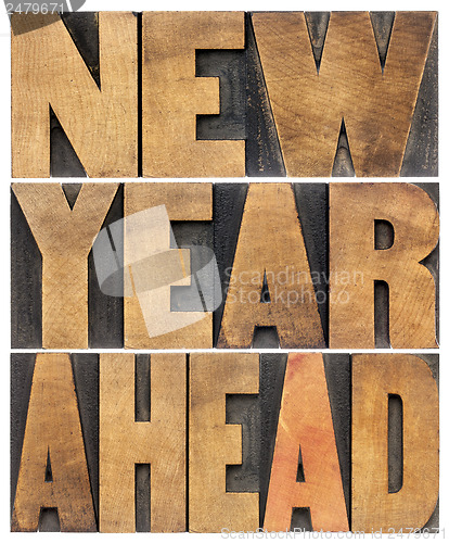 Image of new year ahead in wood type