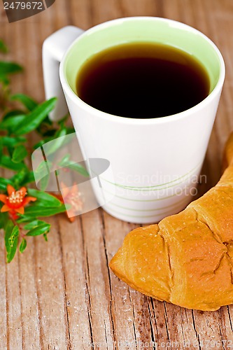 Image of cup of tea and fresh croissant 