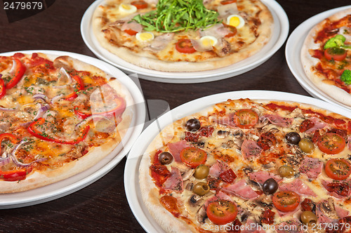 Image of pizza with ham and mushrooms
