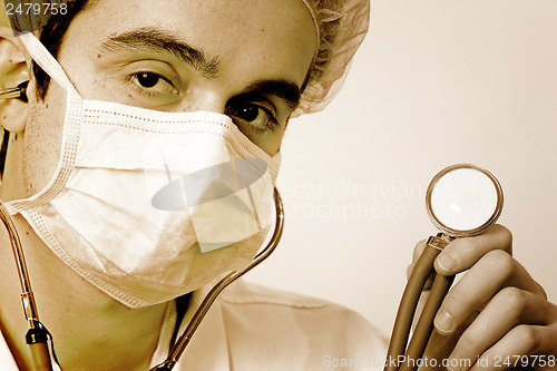Image of Portrait of a young doctor with stethoscope.