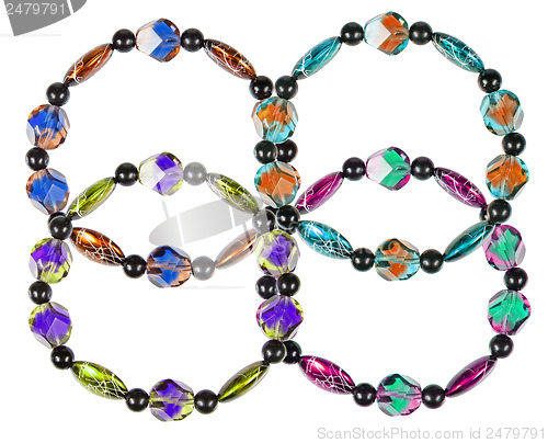 Image of Bracelets made of plastic and glass on a white background. Colla