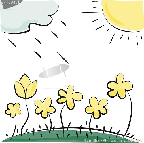 Image of Vector flowers, sun and cloud. Imitation of children's drawings