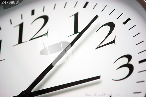 Image of Closeup of round black and white clock