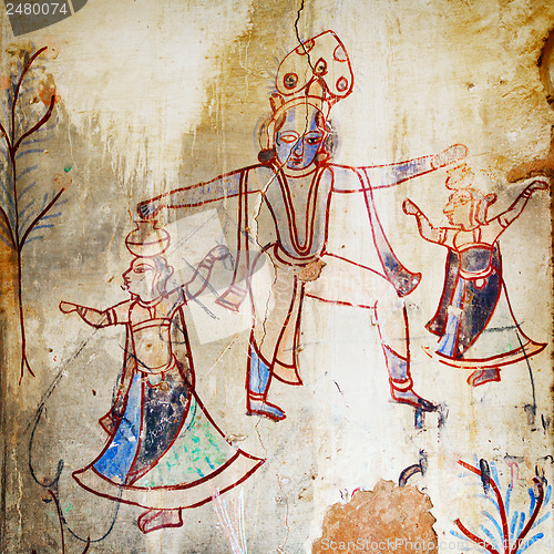 Image of Ancient paintings in an abandoned provincial temple. India