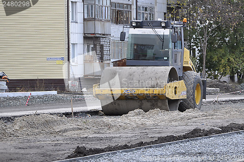 Image of Special equipment on a construction of roads. Skating rink