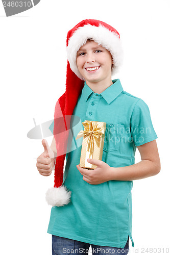 Image of teenager and christmas gift