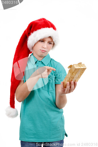 Image of teenager and christmas gift
