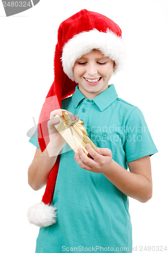 Image of teenager and christmas gift