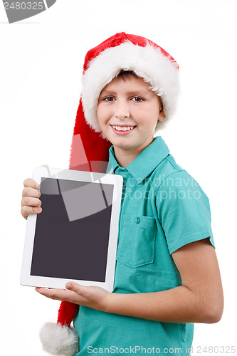Image of teenager and tablet on white