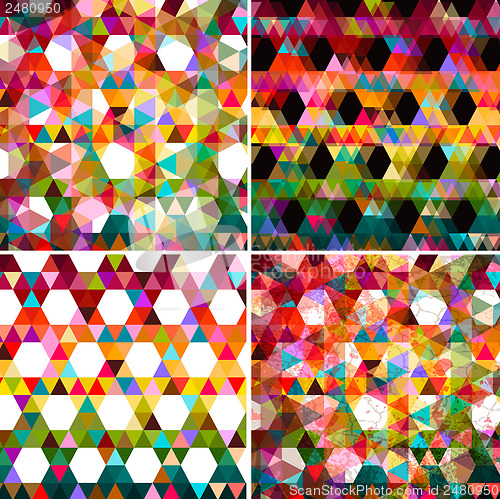 Image of Set of four colorful abstract geometric background.