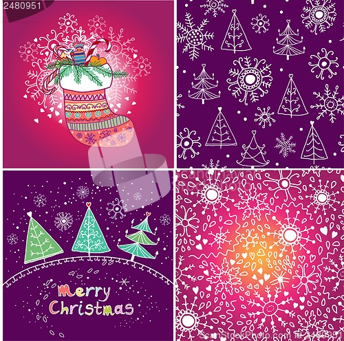 Image of Set of four Christmas seamless pattern.