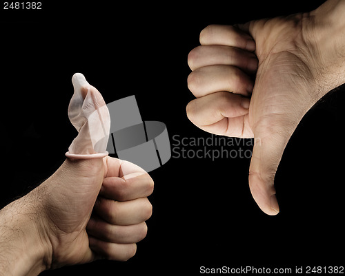 Image of condom thumbs up and down